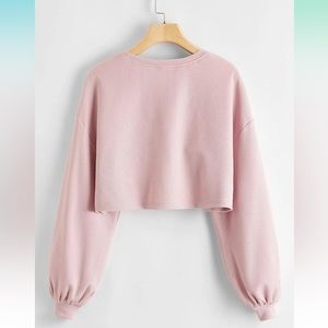 PICPUNMAK Women Rib Knit Loose Fit Thin Crop Sweatshirt Solid Crewneck